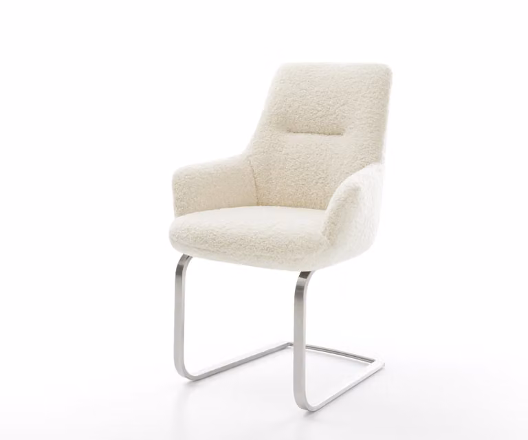 DELIFE Zelia-Flex Sledemodel Stoel met Armleuning in Teddy Beige Boucle en Roestvrij Staal