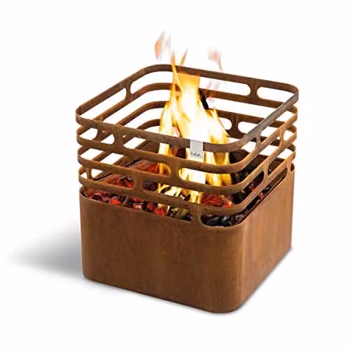 höfats CUBE Vuurkorf - Cortenstaal - als open haard, barbecue, kruk en tafel voor tuin en terras - Rooster look