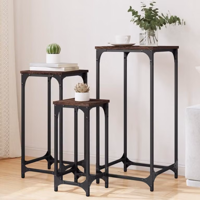 Bijzettafels Set Nesttafels Industrieel Design Bruin H x B x D: 80 x 37 x 37 cm