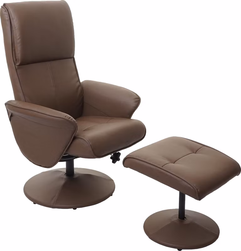Mendler Relaxfauteuil Helsinki met voetenbankje, Kunstleer, Taupe