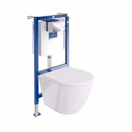 Villeroy & Boch ViConnect Sogo H112 Complete Set: Inbouwreservoir met wandcloset, bedieningspaneel en hangende diepspoelbak, wit, zonder spoelrand