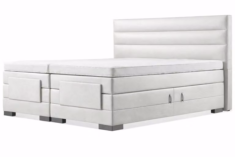 Elektrische Boxspring inclusief horizontaal hoofdbord - Wit lederlook - B/D: 140 x 200 cm