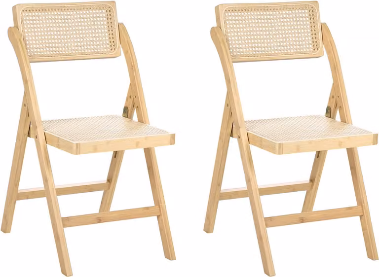 Modane Set van 2 eetkamerstoelen - Lichtbruin - Bamboehout en PE rotan - Boho stijl - Stapelbaar