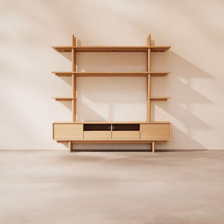 Tikamoon Ellie Scandinavisch TV-meubel van massief eikenhout - Bruin/Beige - B: 180 cm, D: 40 cm, H: 46 cm