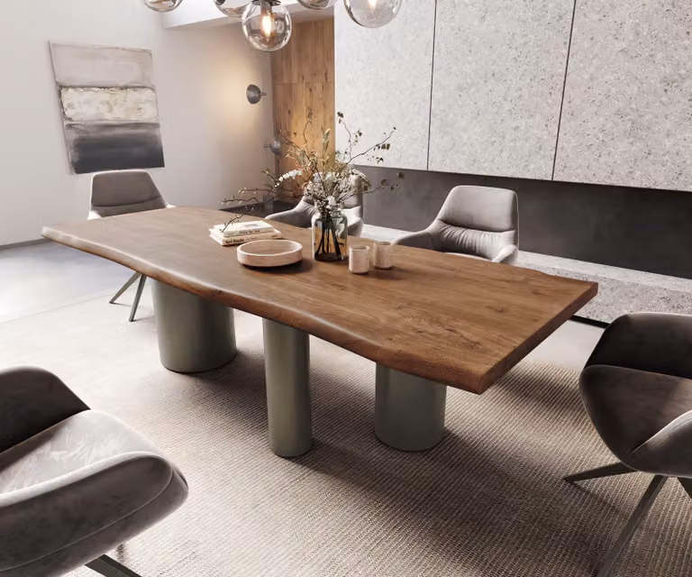 DELIFE Eetkamertafel Edge XL van acacia hout en metaal, Bruin, B/D/H: 260 x 100 x 75,5 cm