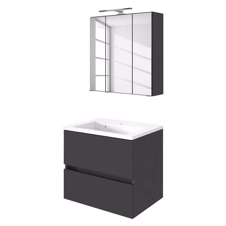 home24 Badkamerset Tira 2-delig, Breedte: 60 cm, Grijs/Mat grijs