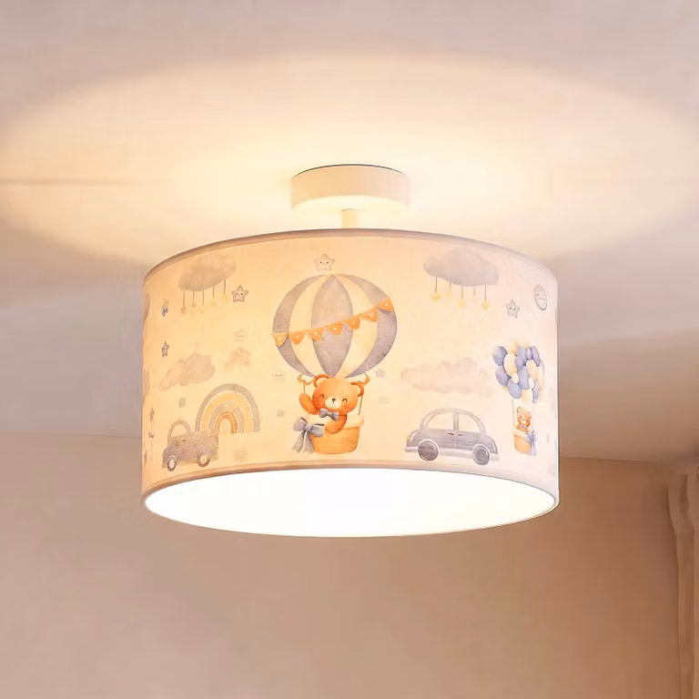 Duolla Kids Print plafondlamp blauw/wit, textiel en metaal, Ø 35 cm