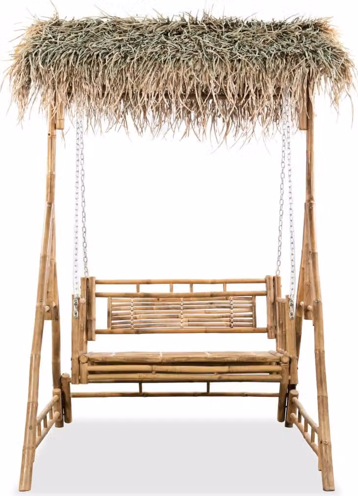 vidaXL Hollywood schommelstoel voor 2 personen met palmbladmotief en bamboe, 202 cm
