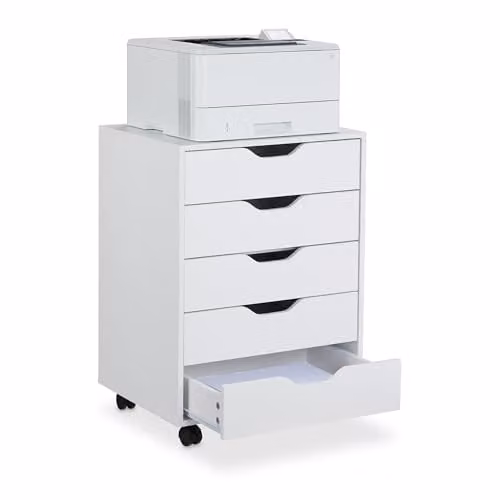Relaxdays Ladeblok met 5 lades en wieltjes, wit, H x B x D: 66,5 x 48 x 39,5 cm