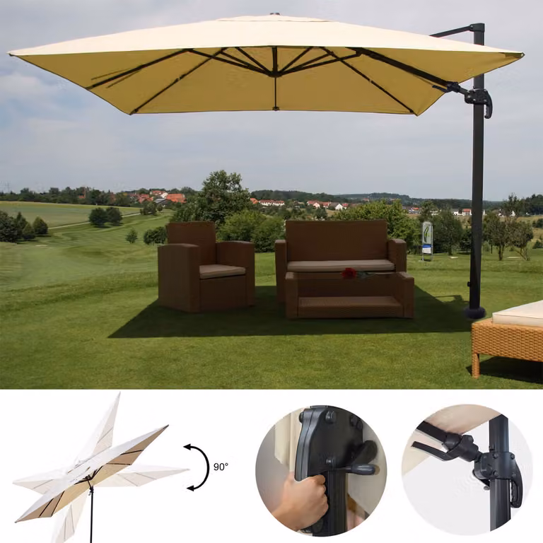 Mendler Gastronomie-scherm met pergola model HWC-A96, draaibaar, crème, B: 3 x D: 4 m (diameter 5 m)