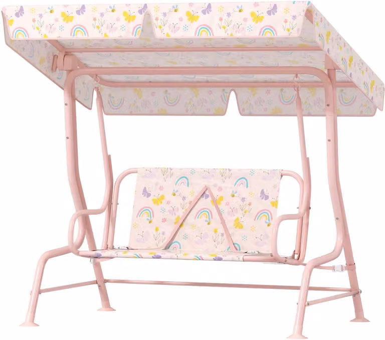 Roze Kindertuinschommel met stalen frame en 2 zitplaatsen