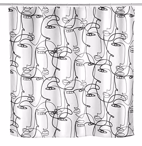 WENKO Douchegordijn Faces Wit Zwart Polyester B/D/H: 180 x 200 cm
