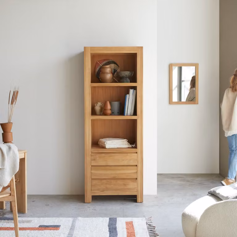 Tikamoon Eden Boekenkast - Bruin - Massief Teak - B: 75 cm, D: 40 cm, H: 200 cm