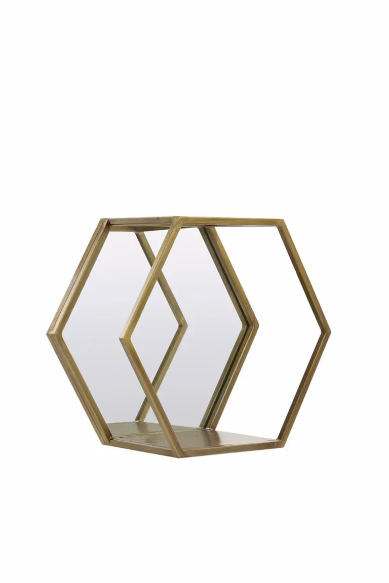 Light en Living Wandrek met spiegel in antiek brons, B: 57 cm, D: 25,5 cm, H: 50 cm
