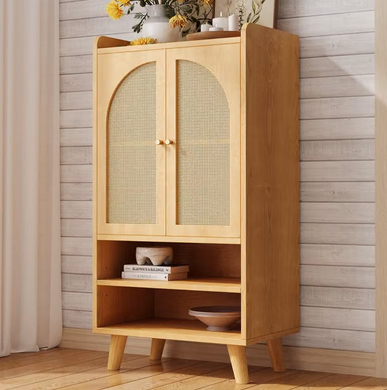 DESMIU Dressoir met 2 draaideuren en 2 open vakken, Naturel, B/D/H: 60 x 40 x 121 cm
