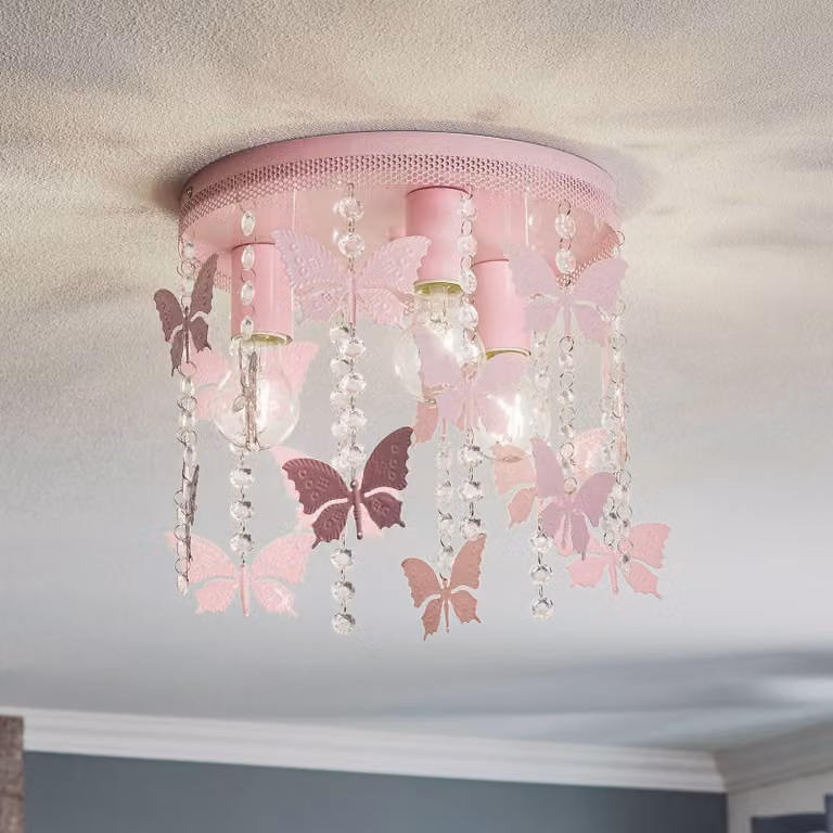 Eko-Light Angelica Plafondlamp voor de kinderkamer, roze, dimbaar
