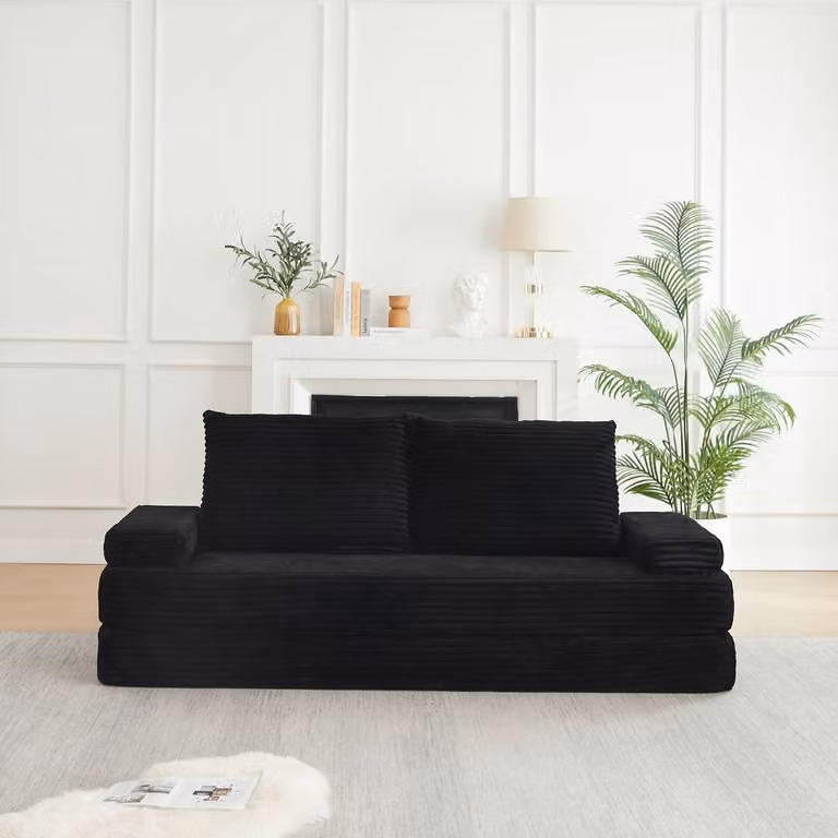 PHOEBE CAT Corduroy bank - Chaise longue - Tatami - Zwart - Met verstelbare armleuningen en slaapfunctie