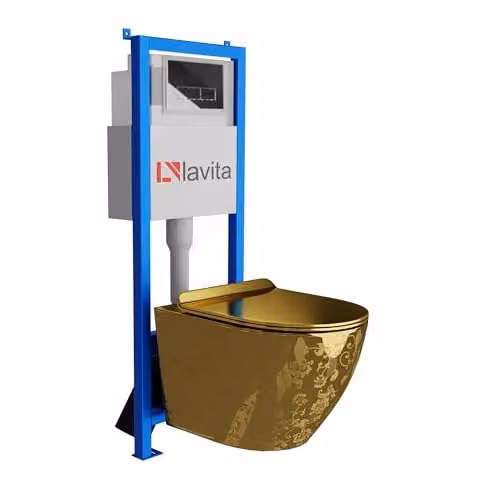 Lavita Sofi Slim Golden Eye complete toiletset met LAV 101 WC-wandelement, randloze wandspoelbak en LAV 200.3.2 bedieningspaneel in chroom