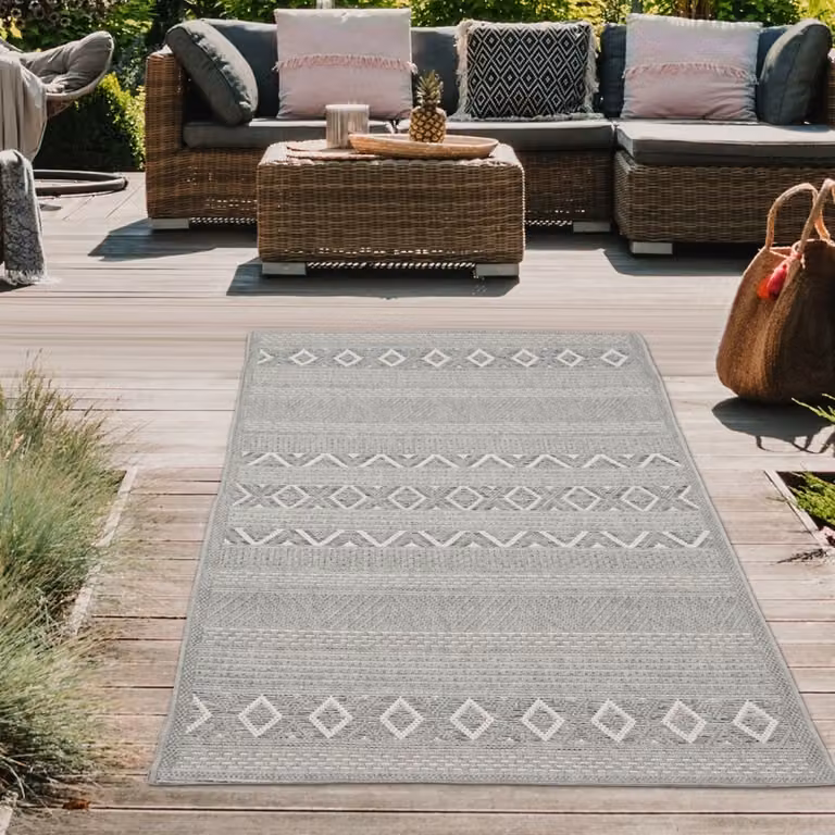 Teppich-Traum Binnen- en buitentapijt met diamantpatroon, grijs, sisal en polyester, B/D: 80 x 150 cm