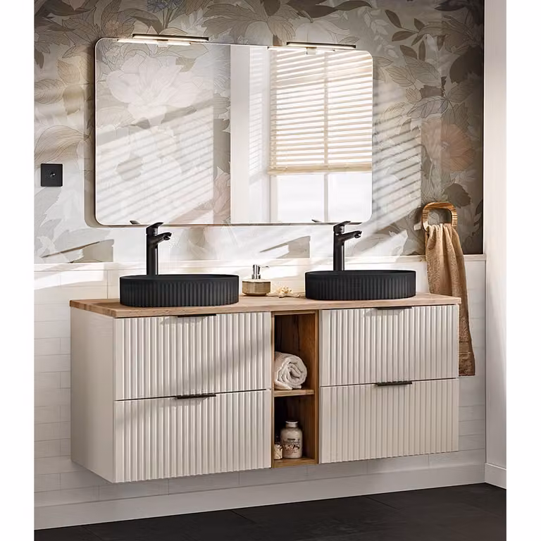 Lomadox Adelaide 2-delige wastafelcombinatie in kasjmier en eiken, Breedte: 140 cm