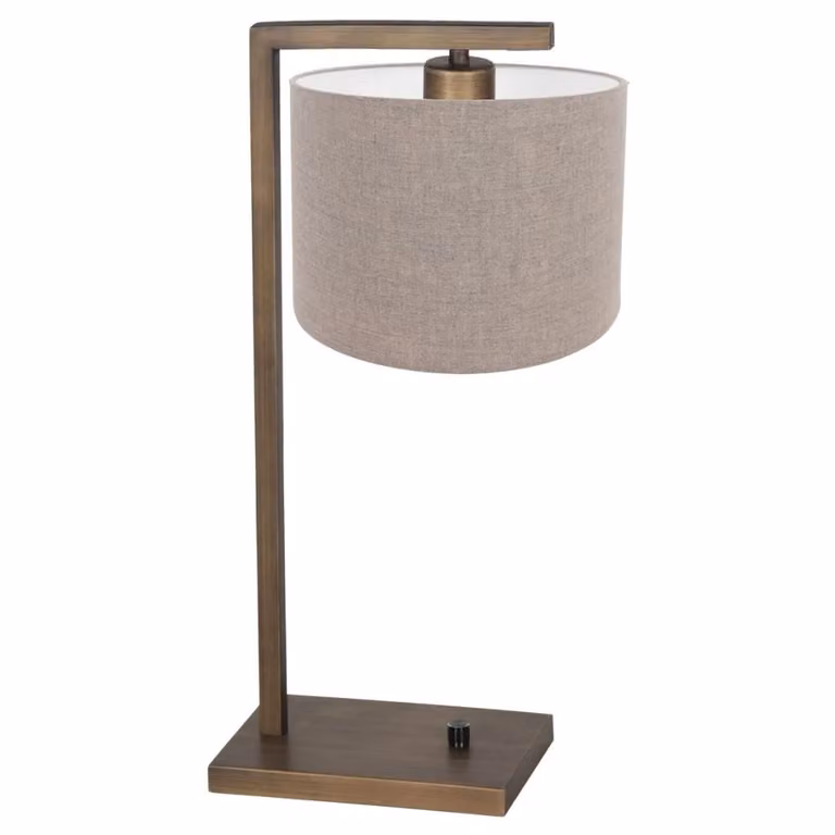 Steinhauer Tafellamp Stang met grijze stoffen kap en bronzen details