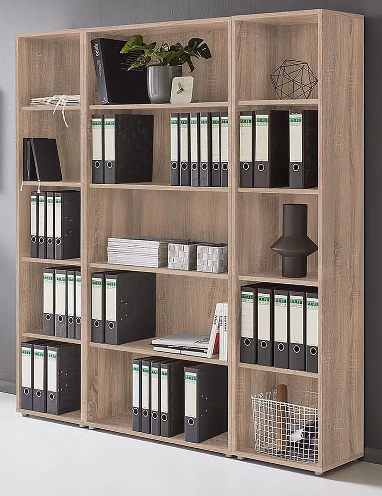 home24 Open kasten 3-delig, bruin/Sonoma eikenhouten look, B/D/H: 85 x 33 x 186 cm