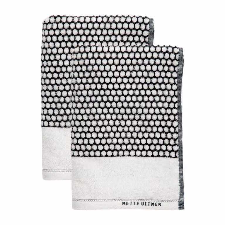 Mette Ditmer Grid gastenhanddoek 2-pack Zwart-offwhite B: 38 cm, H: 60 cm