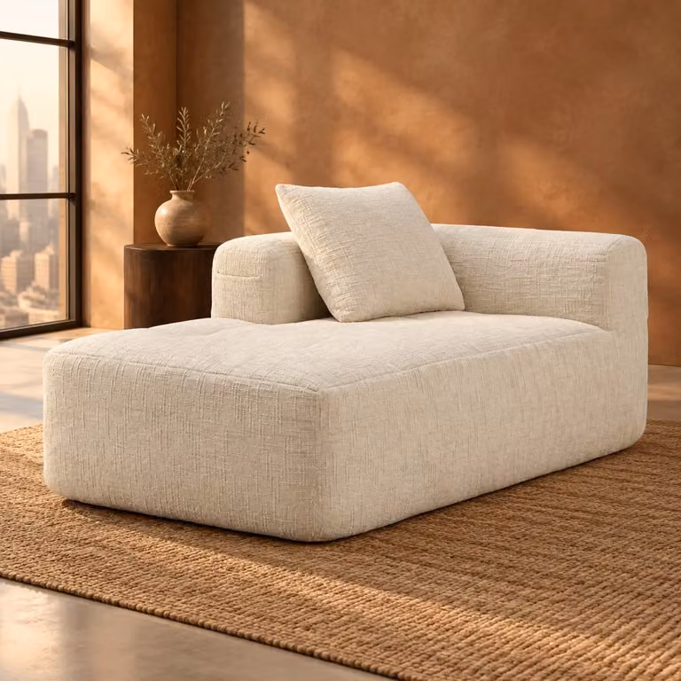 CHICFURN Chaise longue met kussen en zijvakken - Beige