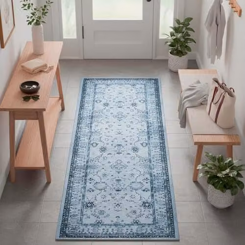 TESSO LIVING Kelim Loper Blauw - Laagpolig Boho Vintage Kilim Tapijt - B/D: 80 x 215 cm