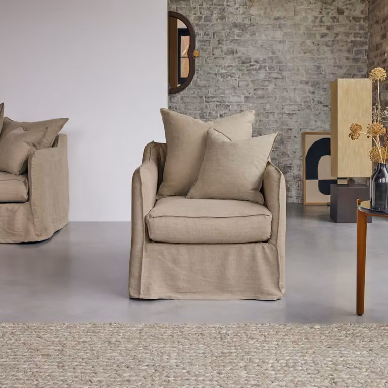 Tikamoon Ariane fauteuil met houten frame en linnen bekleding - Beige