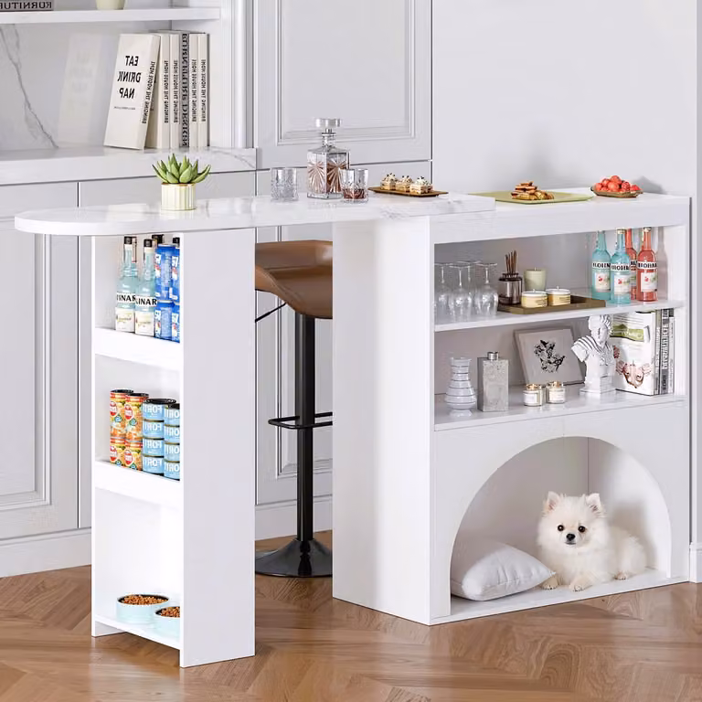 Uitschuifbare Bartafel met Marmerlook van VVBV, Wit, B/D/H: 120 x 40 x 100 cm
