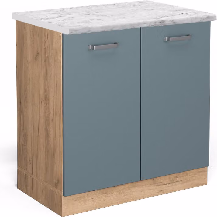 Vicco R-Line Wastafelkast Blauw-grijs met Marmeren Wastafel, 80 cm
