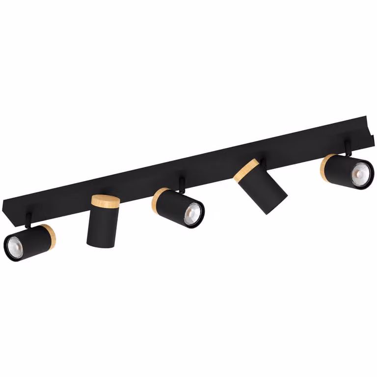 Eglo Cartagena Moderne Opbouwspot met 4 Lichtpunten, Zwart en Bruin, Metaal en Hout, GU10 LED Warmwit