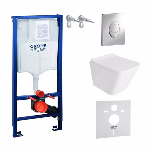 Grohe Solido Lavita Wandtoiletset met Rimless Toilet, Softclose WC-bril en Skate Air Drukplaat in Wit Hoogglans en Chroom