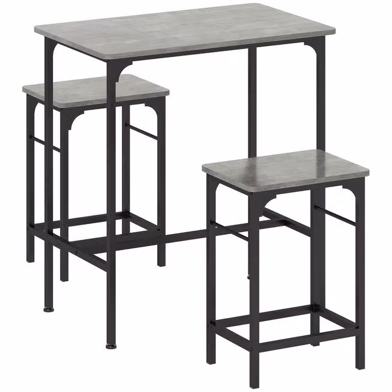 HOMCOM Barset met Bartafel en 2 Barkrukken in Industrieel Design, Donkergrijs, B/D/H: 80 x 50 x 87 cm