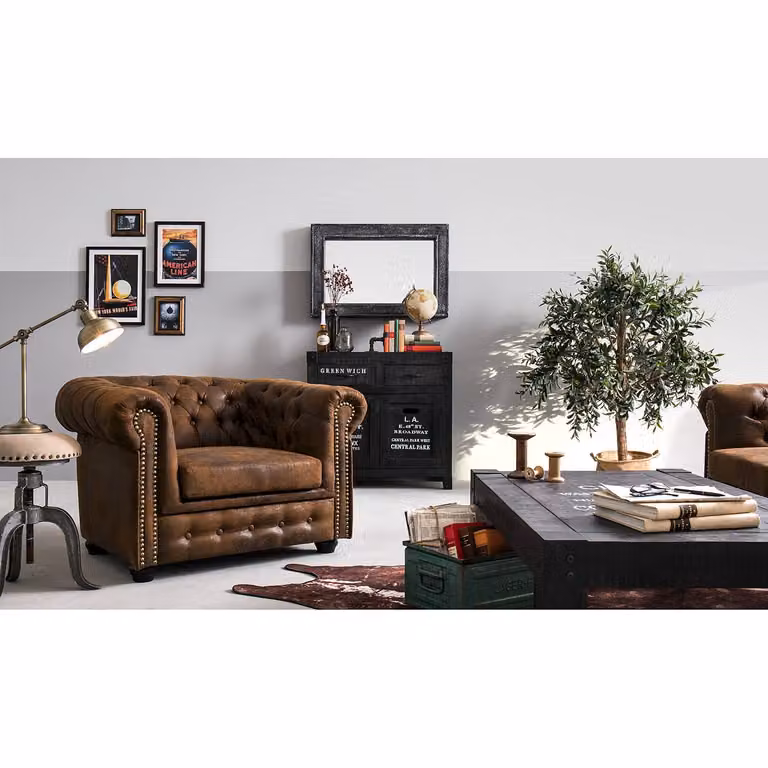 home24 Fauteuil Torquay Bruin/bruin microvezel B/D/H: 107 x 72 x 88 cm