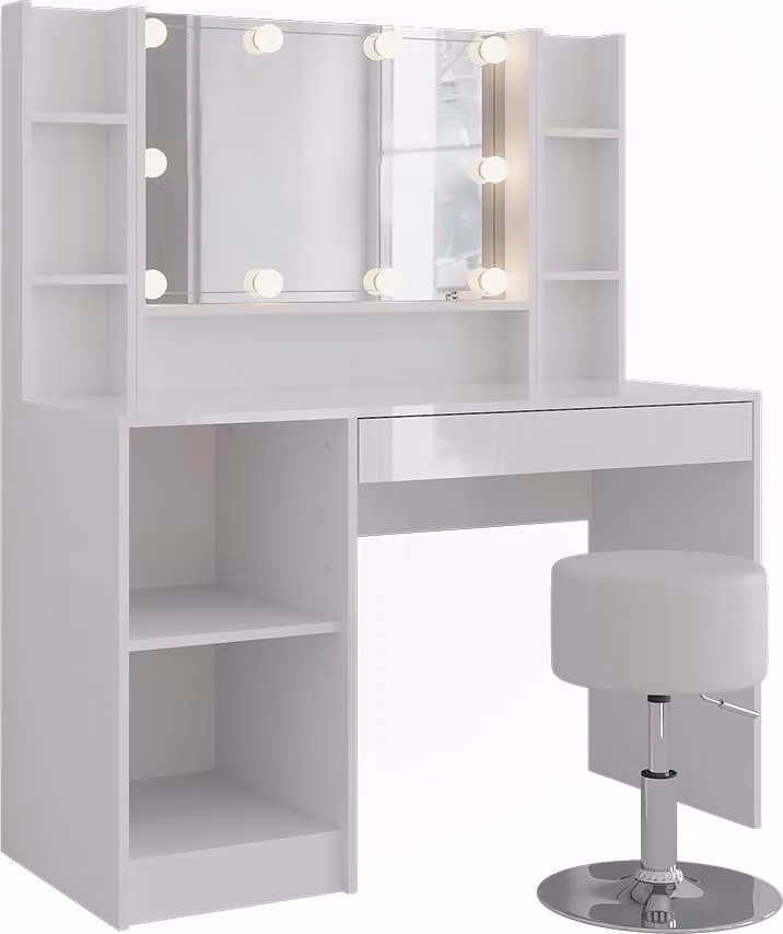Vicco Kaptafel set met spiegel en kruk Sherry Wit/Wit Hoogglans Breedte: 119.8 cm