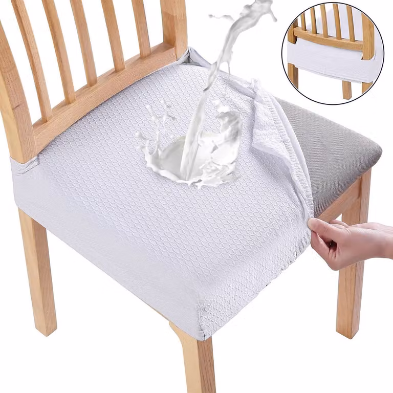 Set van 4 elastische jacquard stoelhoezen voor eetkamerstoelen, wit, afneembaar en wasbaar