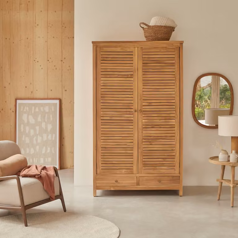 Tikamoon Suzette Kast van massief teakhout - Bruin - B: 115 cm, D: 60 cm, H: 195 cm