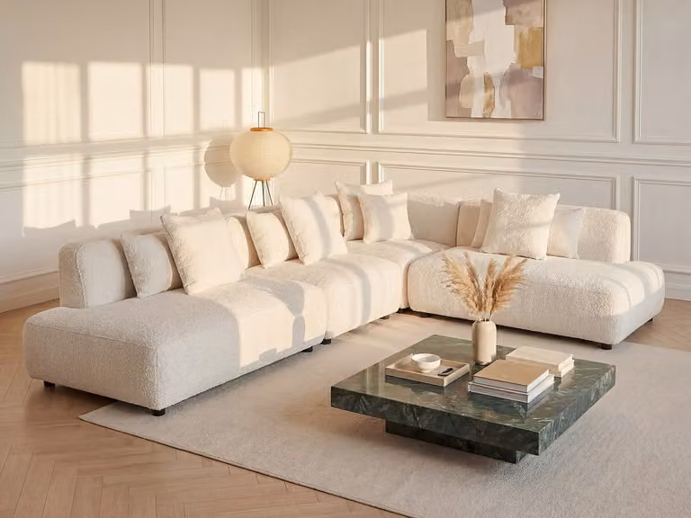 Maison Céphy LELACO Modulaire hoekbank in gebroken witte boucléstof