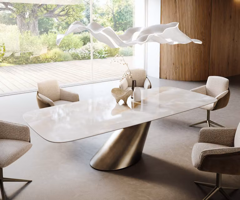 DELIFE Eetkamertafel Edge Boot Keramiek Iris FMG Onice Grigio Cono Metallic Goud B/D/H: 270 x 120 x 76 cm