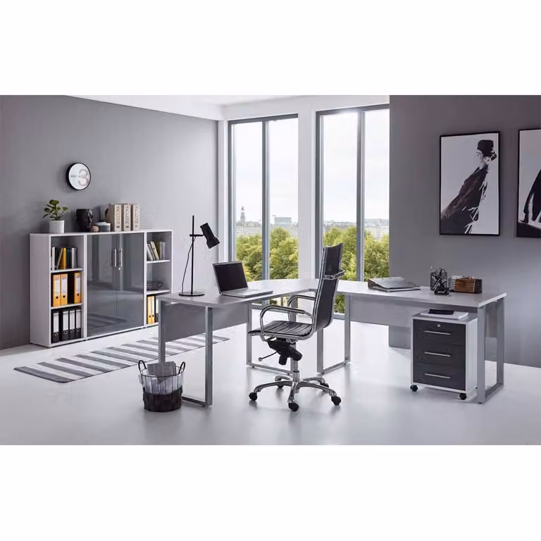 home24 Bureauset 5-delig grijs/lichtgrijs/hoogglans antraciet