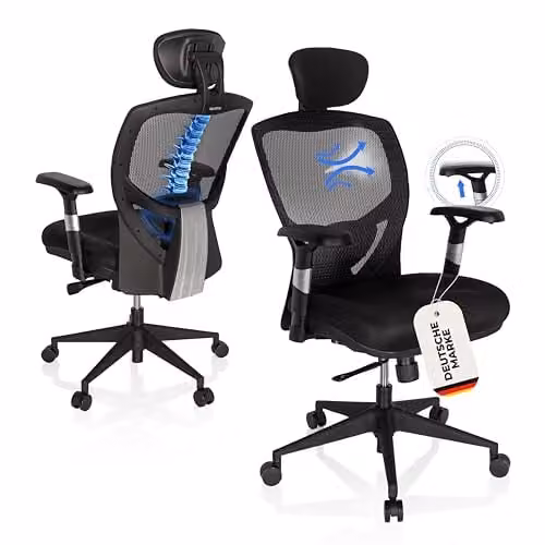 hjh OFFICE Venus Base professionele ergonomische bureaustoel met lendensteun - Zwart