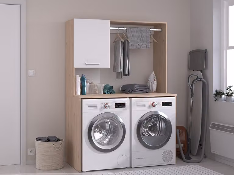 ARNEKO Wasmachinekast met kledingrek voor 2 wasmachines, Breedte: 129 cm, Hoogte: 184 cm