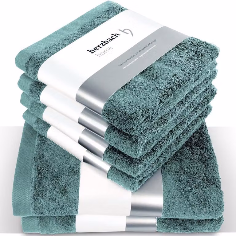 Herzbach Home Premium handdoekenset, 6-delig, oceaangroen, 4 handdoeken van 50 x 100 cm en 2 douchehanddoeken van 70 x 140 cm, natuurlijk katoen