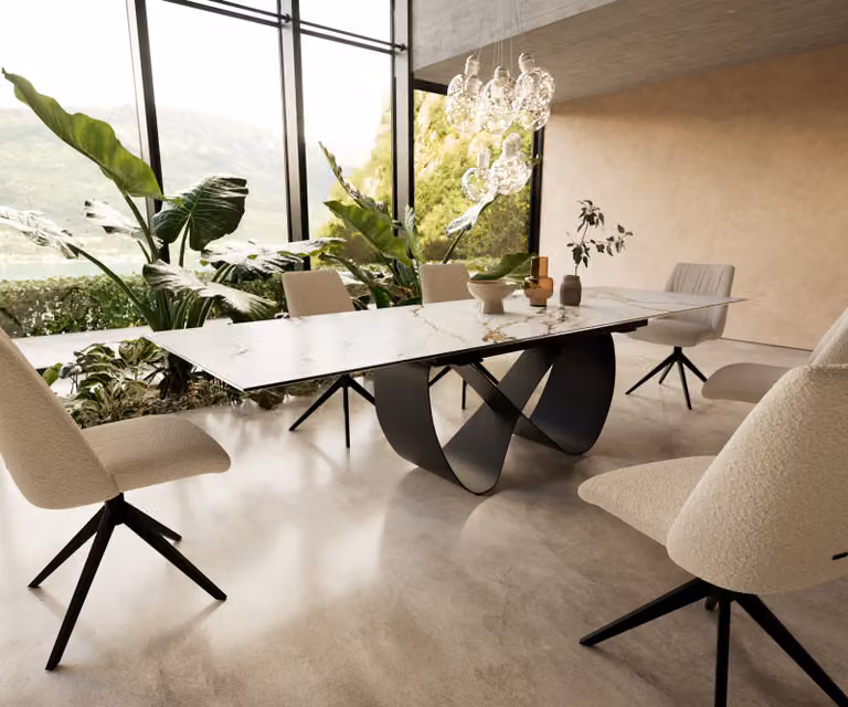 DELIFE Eetkamertafel Edge Keramiek Calacatta Wit-Goud-Grijs met Zwart Metalen X-frame en Uitschuifbaar Mechanisme