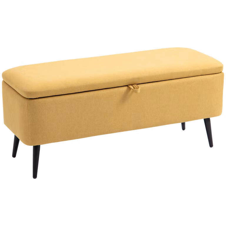 HOMCOM Opbergbank Zitkist Gestoffeerd Linnenlook Geel B/D/H: 101 x 38,5 x 44,5 cm