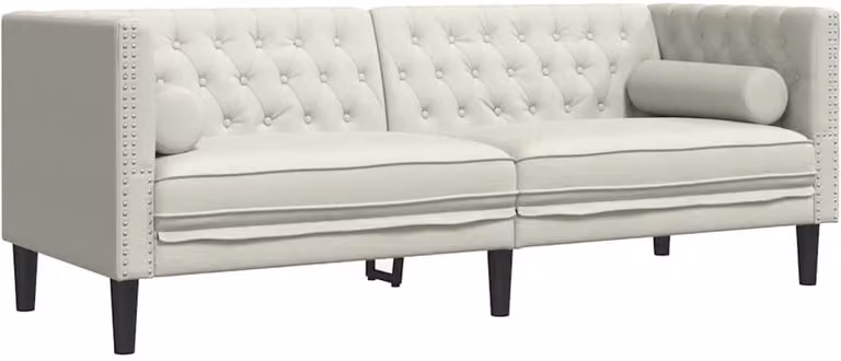 vidaXL Driezitsbank Chesterfield-stijl met bolsters in crèmekleur fluweel