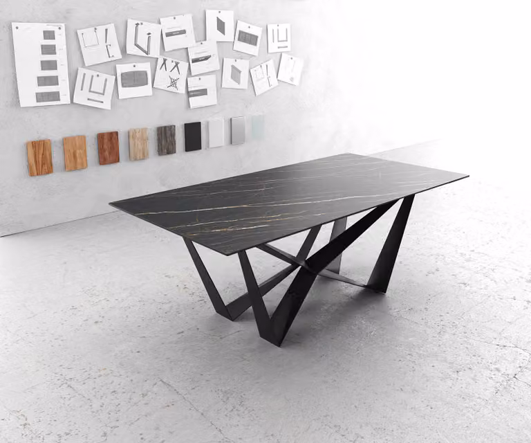 DELIFE Eettafel Edge met Laminam keramiek blad, Bruin en Zwart, B: 200 cm, D: 100 cm, H: 73 cm