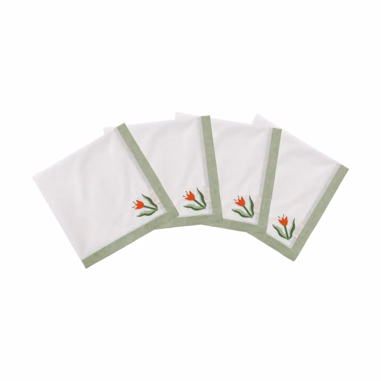 Pick a Poppy Madelen Möllard Tulip katoenen servetten lichtgroen, 4-pack, 45 x 45 cm